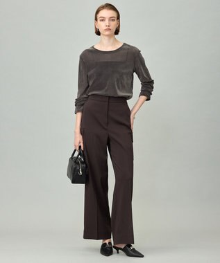 ICB L 【スマートバック仕様・洗える】ストレッチダブルサテン カーゴパンツ ダークブラウン系