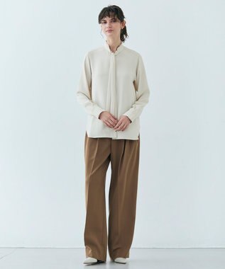 BEIGE， 【洗える・L-size】EVA / ボウタイロングスリーブブラウス Sheer Orange