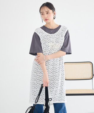 earth music&ecology 【2WAY】レースギャザーワンピース Off White
