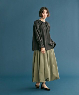 #Newans 【洗濯機可】フルギャザーブラウス ブラック