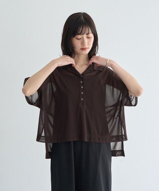 YECCA VECCA 【2点SET】シアーポロシャツ×キャミワンピース Brown