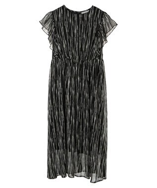 Green Parks ａ．肩フリルプリントワンピース Black