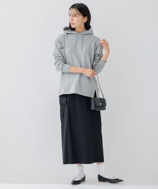 23区 【洗える】テンセルナイロンストレッチ カーゴ スカート ブラック系