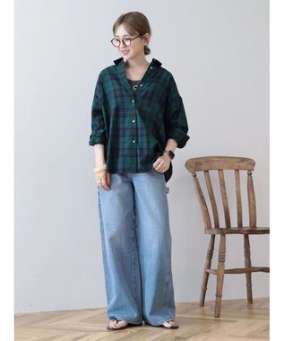 AMERICAN HOLIC イージーケアバックタックシャツ Check Green