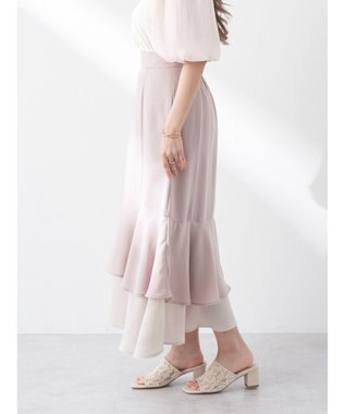 earth music&ecology バイカラーラッフルヘムスカート Pink Beige