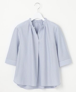 J.PRESS LADIES L ストライプジャージー フリル襟 カットソー サックスブルー系1