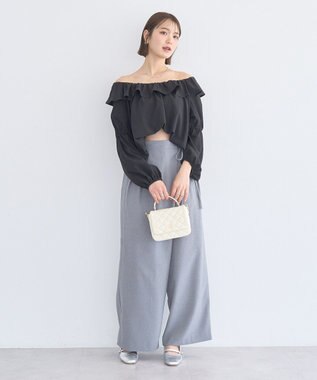 earth music&ecology 2wayオフショルバルーンヘムフリルブラウス Black