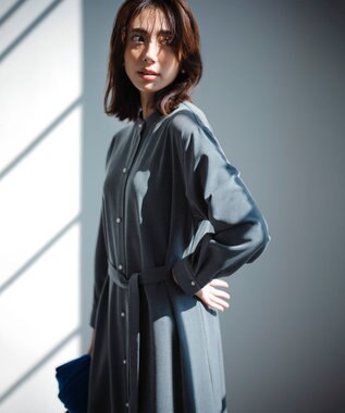 ANY 【洗濯機可能/ストレッチ】ウールライク前開きワンピース グレー