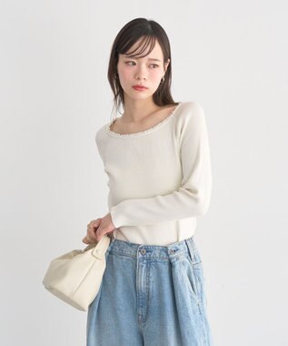 earth music&ecology 【予約】レーストリムリブニットプルオーバー アイボリー