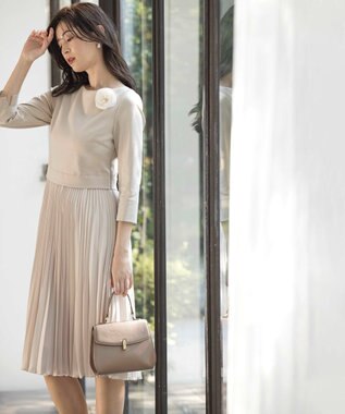 組曲 L 【KUMIKYOKU NAVY】ジャージーコンビプリーツ ワンピース ベージュ系