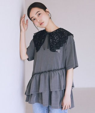 earth music&ecology 異素材ドッキンググラフィックTシャツ Charcoal Gray