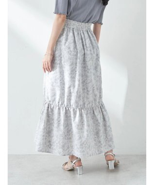 earth music&ecology フラワーティアードテックスカート Grayish Blue
