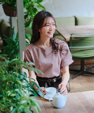 Tiaclasse 【UVケア・接触冷感】“あまラク” ハートネックカットソートップス ピンクモカ