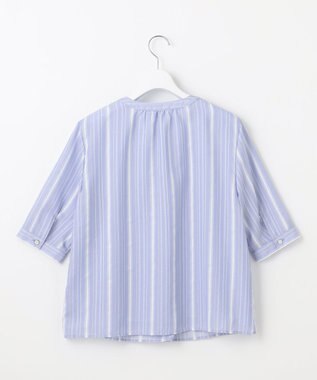 J.PRESS LADIES 【洗える】SHEERストライプ クルーネック ブラウス サックスストライプ系