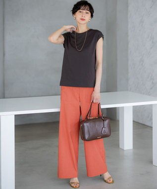 23区 L 【洗える】コンパクトヤーン フレンチスリーブ Tシャツ ブラウン系