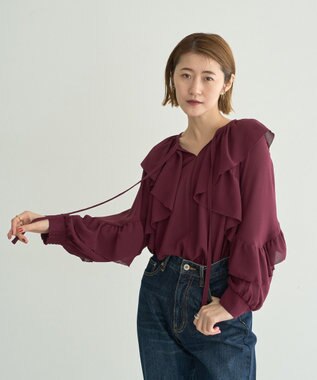 YECCA VECCA シアーラッフルブラウス Wine