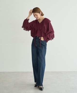YECCA VECCA シアーラッフルブラウス Wine