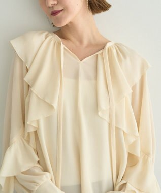 YECCA VECCA シアーラッフルブラウス Ivory