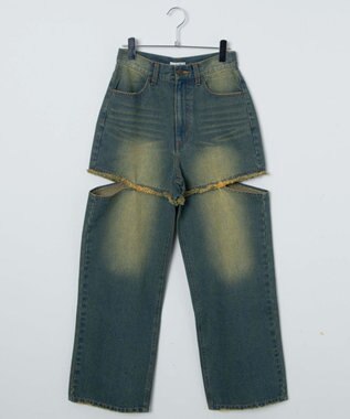 WEGO ヴィンテージウォッシュサイドカットデニムパンツ デニム