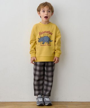 ANY KIDS 恐竜プリント 裏毛トレーナー マスタード