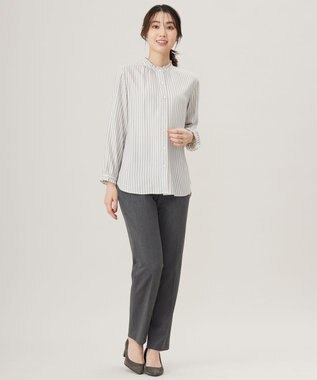 J.PRESS LADIES L 【洗える】サイロチェック＆ストライプ ブラウス アイボリーストライプ系