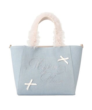 Maison de FLEUR チュールハンドルラインストーンデニムトート Light Blue