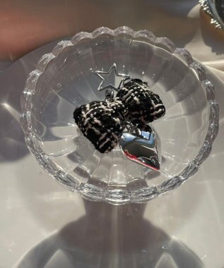 WEGO ツイードリボンハートキーホルダー ブラック