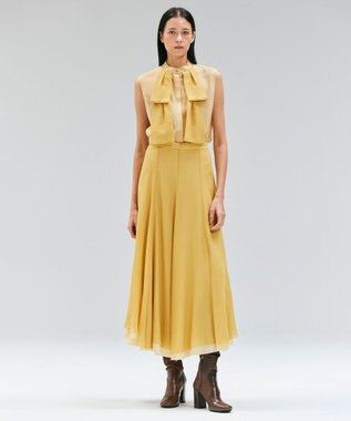 BEIGE， PINE / ウールレイヤードフレアスカート Mustard