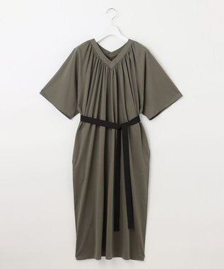 自由区 【WEB限定・洗える・XSサイズあり】ライトギャザーフレアスリーブ ワンピース カーキ系