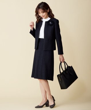 J.PRESS LADIES ファンシーツイード ノーカラー ジャケット ネイビー系