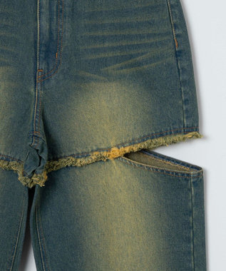 WEGO ヴィンテージウォッシュサイドカットデニムパンツ デニム