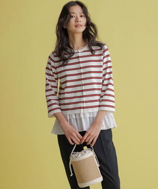 組曲 フリルシャツコンビ ロングTシャツ ホワイト系