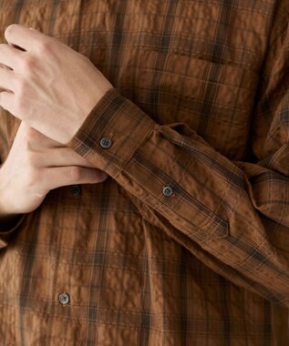 WEGO クリンクルチェックシャツ（LS） ブラウンチェック1