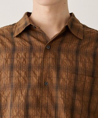 WEGO クリンクルチェックシャツ（LS） ブラウンチェック1