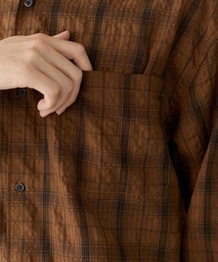 WEGO クリンクルチェックシャツ（LS） ブラウンチェック1