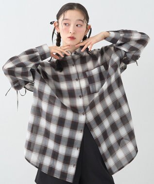 earth music&ecology 【2WAY】２ｗａｙショルダードロストリボンチェックシャツ