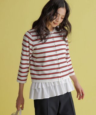 組曲 フリルシャツコンビ ロングTシャツ ホワイト系