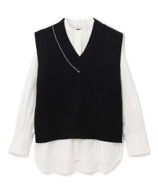 JOSEPH ポプリンシャツ×ニットベスト Black