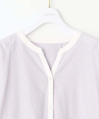 ANY SIS S 【洗える】シルケットストライプスキッパー カットソー ラベンダーストライプ