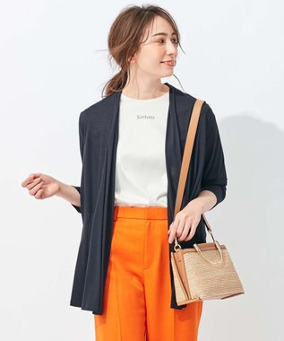 自由区 【保湿性/吸湿性/吸水速乾/接触冷感/UVケア】ハンディカーディガン ロング ネイビー系