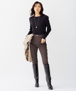 23区 L 【洗える】オーガニックコットンリブ クルーネック カットソー ブラック系