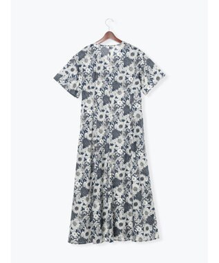 Te chichi 【LIBERTY FABRICS】Vネックフレアワンピース ネイビー