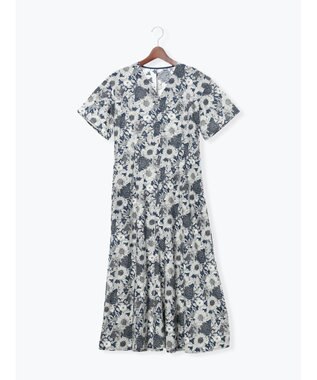 Te chichi 【LIBERTY FABRICS】Vネックフレアワンピース ネイビー