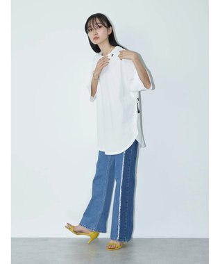 earth music&ecology Ｌｅｅ×ｅ．ｍ．ａ．ｅ　切替デニムフレアパンツ Indigo