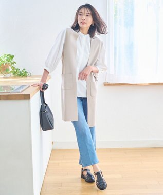 ANY L 【洗濯機可能】スタイルアップ ニットジレ サンドベージュ