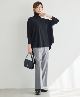 ICB 【洗える】ヴィスコースワイド ハイネックプルオーバー ブラック系
