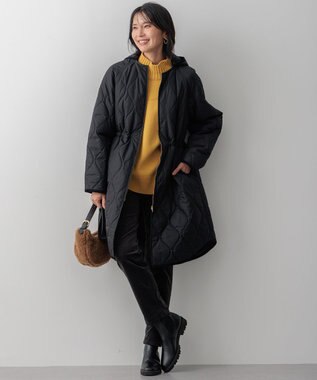 23区 S 【洗える/撥水加工】中綿 ロング パディング アウター ブラック系