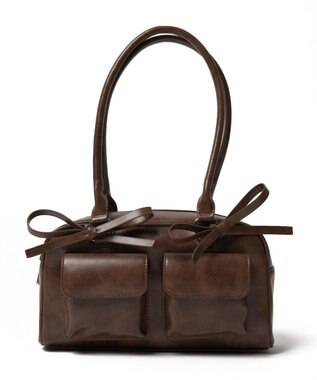 WEGO リボン付きボストンバッグ ブラウン