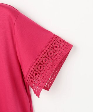 自由区 ナチュラルコットンハイゲージレースドッキング Tシャツ マゼンタ
