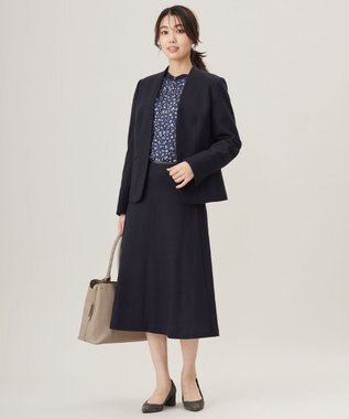 J.PRESS LADIES 【セットアップ対応】ウールスムース ノーカラー ジャケット ネイビー系